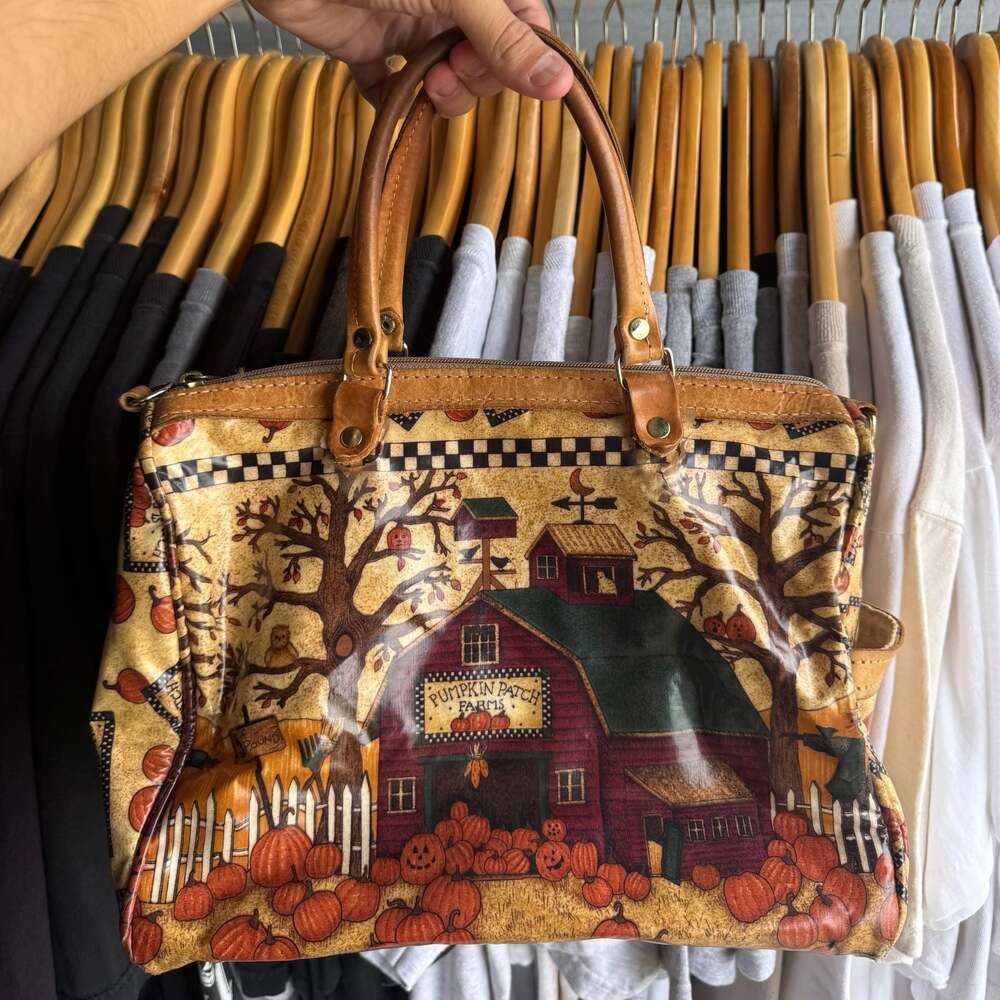 Vintage Fall Autumn Pumpkin Leather Grandma Purse Handbag